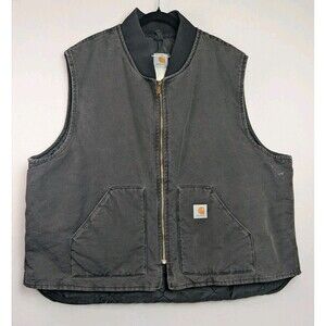 Men's Carharrt Vest 4XL VO1 USA Quilt Lined Duck Canvas Zip Vintage Faded Black